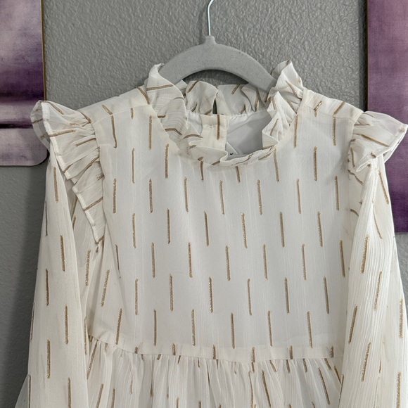 Janie and jack girls dress size 7 white gold accent gently used - Picture 3 of 7